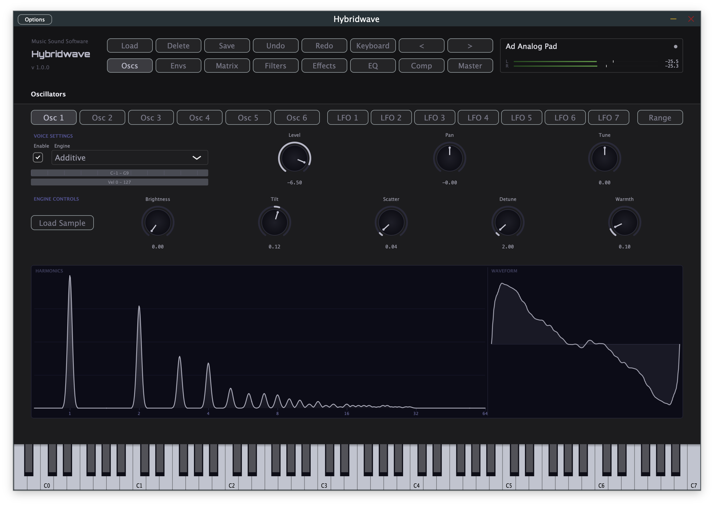 Hybridwave Additive engine, guitar-like harmonic profile